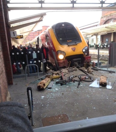 The Virgin Trains service after shattering a glass barrier on the platform Wednesday 20 November. ©Jake Pickering