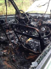 The inside of the Mitsubishi Shogun after the flames were put out © Ashley Griffith