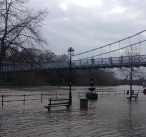 Severe weather hits the city centre - Flooding by the Groves, near Hickories ©Chloe Donley